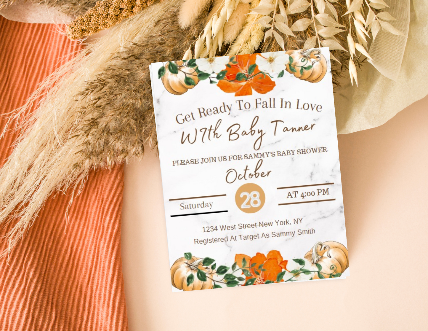 "Harvest Delight: Customizable Fall-Themed Baby Shower Invitations ā Rustic Charm & Eco-Friendly Designs for Your Autumn Celebration"