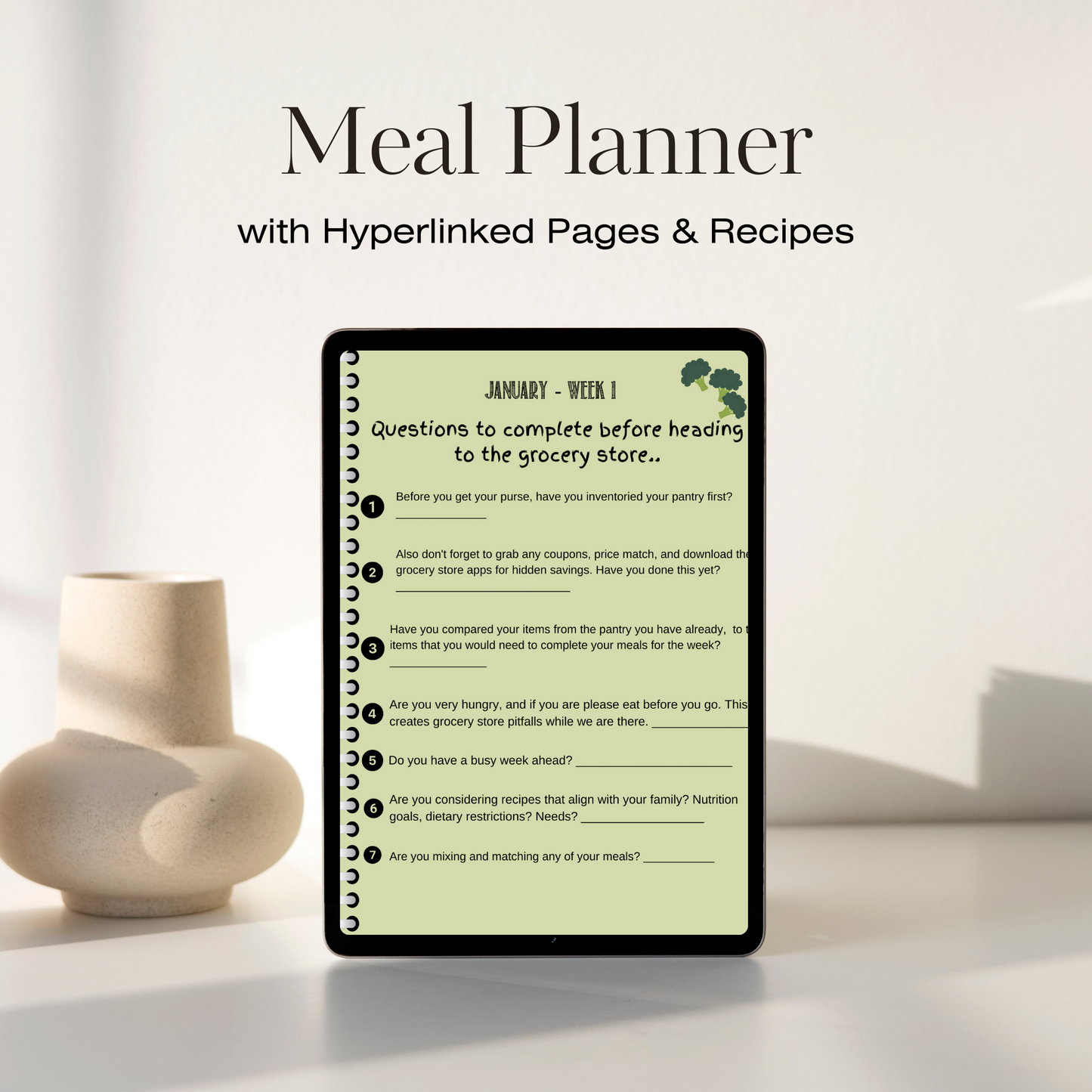 Dinner Designed On A Dime - Undated Meal Planner with Hand-Written Recipes