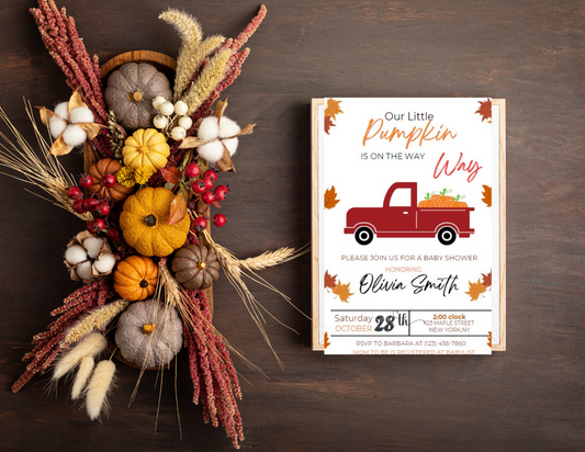 "Little Pumpkin on the Way: Fall Baby Shower Invitations with Autumnal Designs"