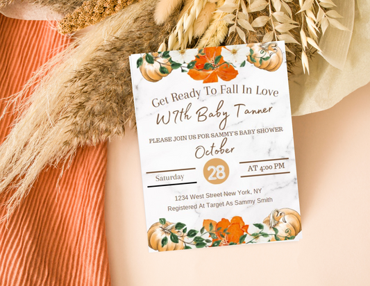 "Harvest Delight: Customizable Fall-Themed Baby Shower Invitations – Rustic Charm & Eco-Friendly Designs for Your Autumn Celebration"